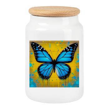 papillon - Boîte à biscuits avec couvercle en bois - blanc - Devant