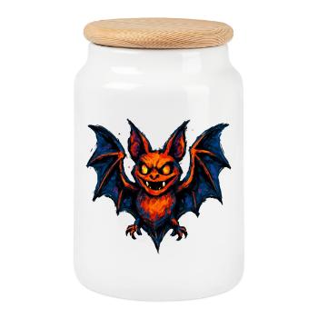 Halloween Spooky Bat - Cookie Jar with Wooden Lid - white - Front