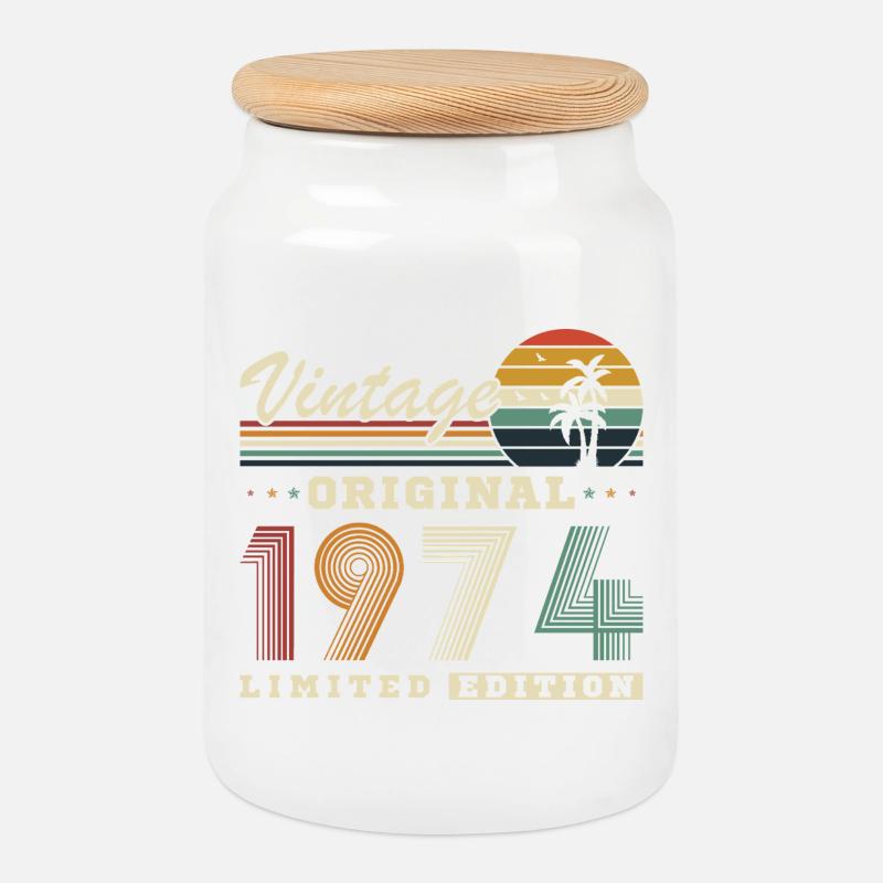 Original 1974 Vintage Retro Geburtstagsgeschenk - Keksdose mit Holzdeckel - Weiß