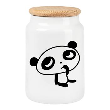 Cute Panda – Kawaii Bear & Bamboo Design - Cookie Jar with Wooden Lid - white - Front