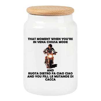 Moto Rider Dark Laughter - Cookie Jar with Wooden Lid - white - Front