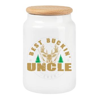 Hunter Uncle Gift Hunting Hunting Hunter Exam - Cookie Jar with Wooden Lid - white - Front