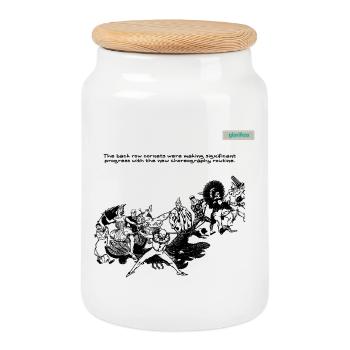 BACK ROW PARODY design 001 - Cookie Jar with Wooden Lid - white - Front