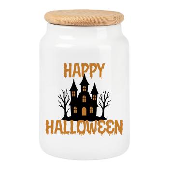 Happy Halloween - Cookie Jar with Wooden Lid - white - Front