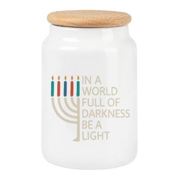 Be a Light Happy Hanukkah - Cookie Jar with Wooden Lid - white - Front
