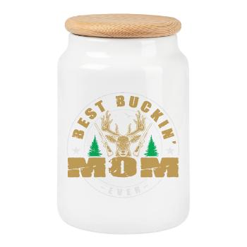 Hunter Mom Gifts Hunting Hunting Hunter Exam - Cookie Jar with Wooden Lid - white - Front