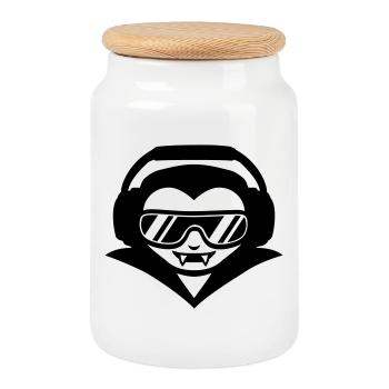 DJ vampire avec casque et lunettes de soleil - Boîte à biscuits avec couvercle en bois - blanc - Devant