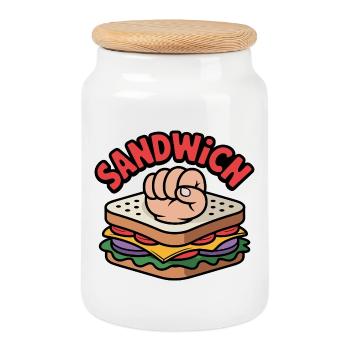 Knuckle Sandwich Funny Gift Chef Fighter - Cookie Jar with Wooden Lid - white - Front