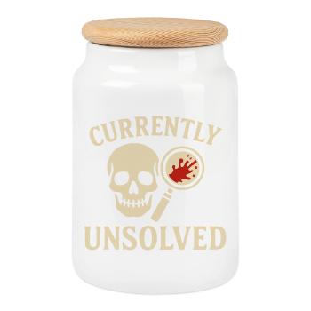 Currently Unsolved – True Crime Mystery Shirt - Keksdose mit Holzdeckel - Weiß - Vorne