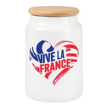 Tricolor heart Vive La France - Cookie Jar with Wooden Lid - white - Front