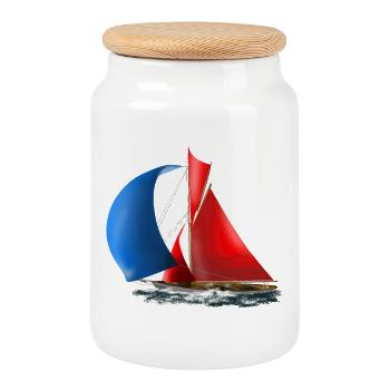 Sailboat - Cookie Jar with Wooden Lid - white - Front