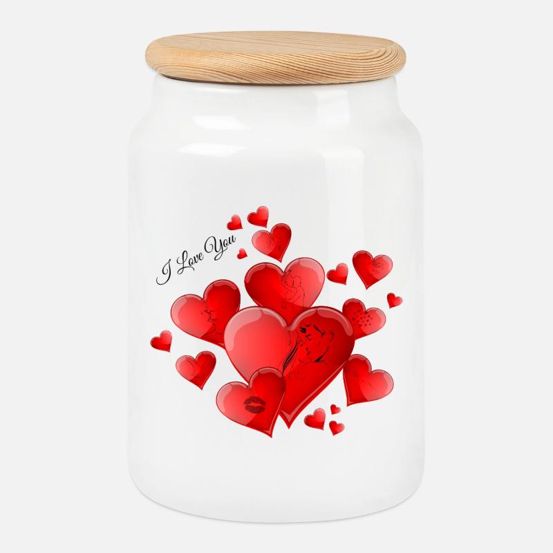 Herzen in Liebe, ich liebe dich - Keksdose mit Holzdeckel - Weiß