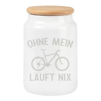 Nothing works without my bike - Cookie Jar with Wooden Lid - white - Front
