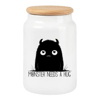 Minimalistisches weißäugiges Monster - Keksdose mit Holzdeckel - Weiß - Vorne