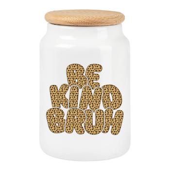 Be Kimbo Brown Leopard Texte - Boîte à biscuits avec couvercle en bois - blanc - Devant