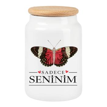 Conception créative de papillons – Sadece Seninim - Boîte à biscuits avec couvercle en bois - blanc - Devant