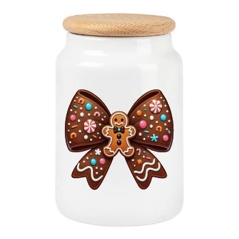 Chocolate Bow Gingerbread - Cookie Jar with Wooden Lid - white - Front