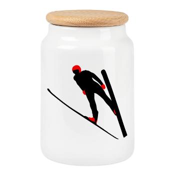 Tremplin de saut à ski - Boîte à biscuits avec couvercle en bois - blanc - Devant