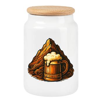 Mountain Beer Landscape: Hopfenfeuer - Cookie Jar with Wooden Lid - white - Front