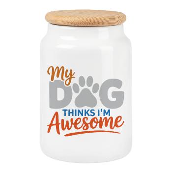 Mon chien pense que je suis génial - Boîte à biscuits avec couvercle en bois - blanc - Devant