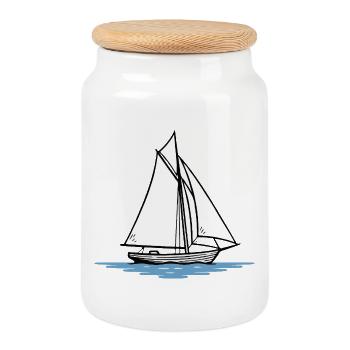 Minimalist Sailboat Silhouette - Cookie Jar with Wooden Lid - white - Front