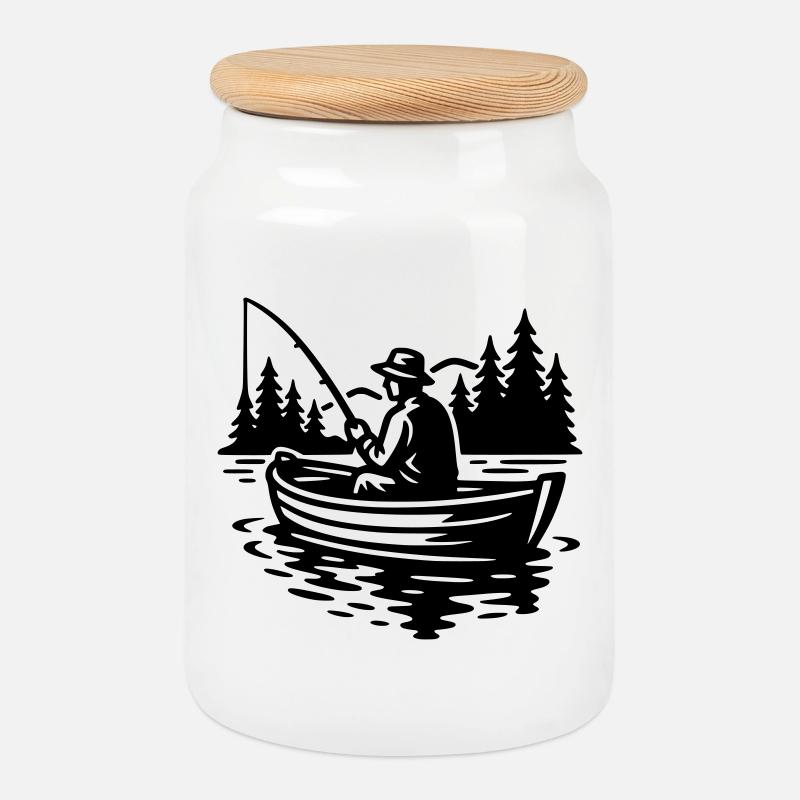 Angling - Cookie Jar with Wooden Lid - white