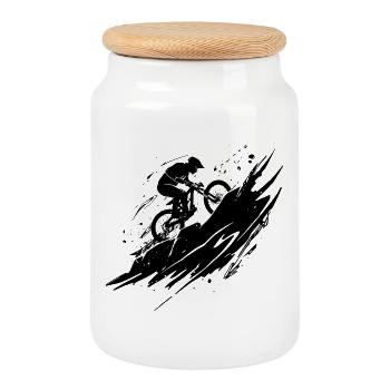 Mountainbike Illustration Mountainbiken - Keksdose mit Holzdeckel - Weiß - Vorne