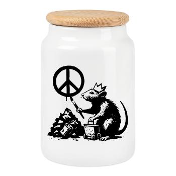 Rat calls for peace - Cookie Jar with Wooden Lid - white - Front