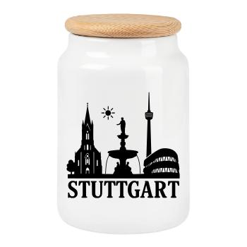 Stuttgart Silhouette Landmark - Cookie Jar with Wooden Lid - white - Front