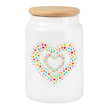Rainbow Dot Heart Pattern Tee - Cookie Jar with Wooden Lid - white - Front