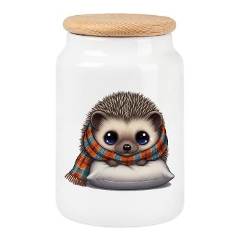 Hérisson câlin avec écharpe - Boîte à biscuits avec couvercle en bois - blanc - Devant
