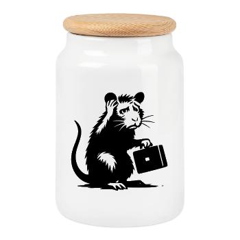 Desperate office rat - Cookie Jar with Wooden Lid - white - Front