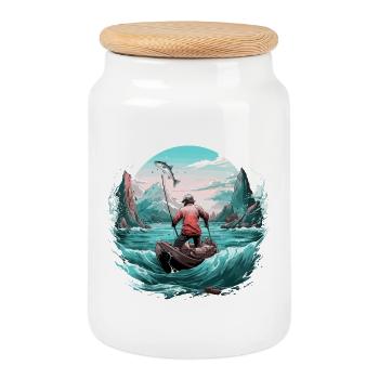 Pêche Pêcheur Pêche Poisson Carpe Pêche en plein air - Boîte à biscuits avec couvercle en bois - blanc - Devant
