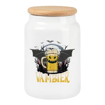 Vambier Vampire Beer Halloween Party Funny Costume - Cookie Jar with Wooden Lid - white - Front