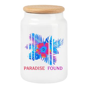 Hibiscus Néon Paradis Trouvé - Boîte à biscuits avec couvercle en bois - blanc - Devant