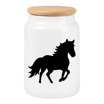 Chevaux Silhouettes T-shirt Cadeau Cavalier - Boîte à biscuits avec couvercle en bois - blanc - Devant