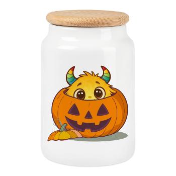 Halloween monsters in the pumpkin: Sweet scary fun - Cookie Jar with Wooden Lid - white - Front