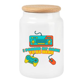 I Paused My Game to Be Here – Funny Gamer Design - Keksdose mit Holzdeckel - Weiß - Vorne