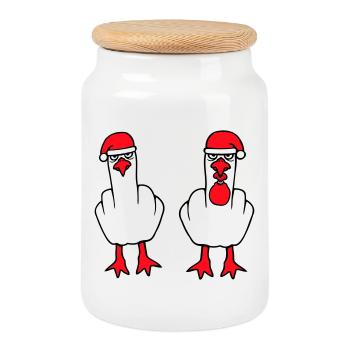 2 Seagulls Middle Finger Insult Christmas Team - Cookie Jar with Wooden Lid - white - Front