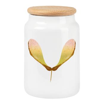 Delicate maple seed – autumnal nature motif - Cookie Jar with Wooden Lid - white - Front