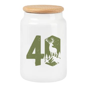 Hunter 40th Birthday Hunting 40 Years Number Deer - Cookie Jar with Wooden Lid - white - Front
