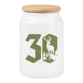 Hunter 30th Birthday Hunting 30 Years Number Deer - Cookie Jar with Wooden Lid - white - Front