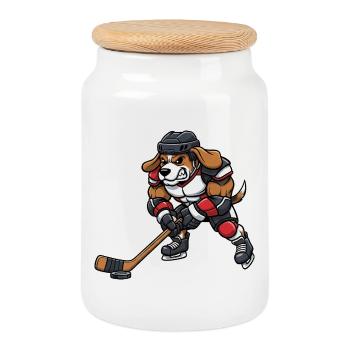 Cool Beagle Chien Joueur de Hockey sur Glace Master Sport - Boîte à biscuits avec couvercle en bois - blanc - Devant