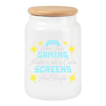 Silent Night Gaming Night All Calm Screens Bright - Cookie Jar with Wooden Lid - white - Front