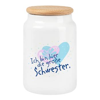 Big Sister, Heart Confetti Motif - Cookie Jar with Wooden Lid - white - Front