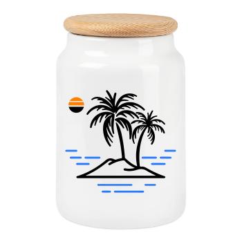 Palm Island - Cookie Jar with Wooden Lid - white - Front