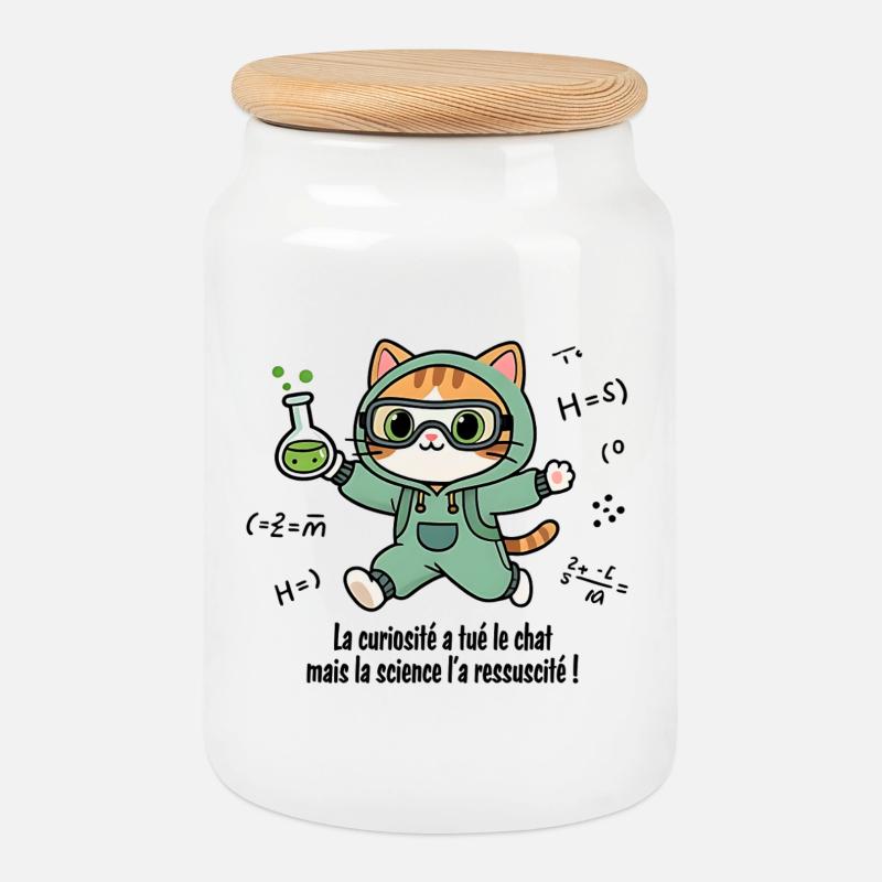 Curiosity has killed the cat, science... - Cookie Jar with Wooden Lid - white