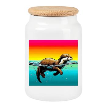Otter - Keksdose mit Holzdeckel - Weiß - Vorne