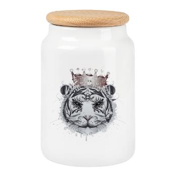 Tigre blanc avec couronne – Élégant grand chat - Boîte à biscuits avec couvercle en bois - blanc - Devant