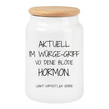 Statement-Design – Ironie trifft Alltag - Keksdose mit Holzdeckel - Weiß - Vorne
